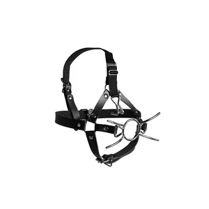 Head Harness With Spider Gag and Nose Hooks - black