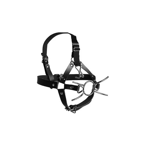 Head Harness With Spider Gag and Nose Hooks - black