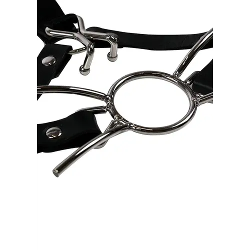 Head Harness With Spider Gag and Nose Hooks - black