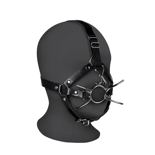 Head Harness With Spider Gag and Nose Hooks - black