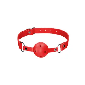 Bâillon à bille sangle en cuir rouge