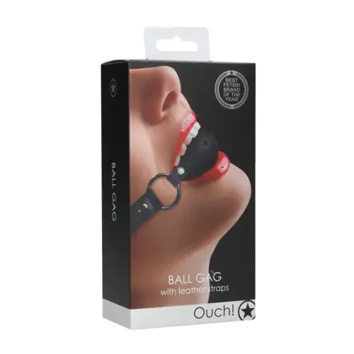 Bâillon avec boule perforée et sangle en cuir ajustable Noir