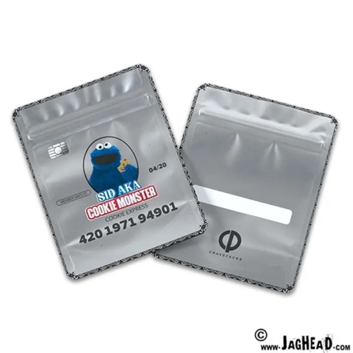 CRAVEPACKS Mylar hersluitbare gripzak Cookie Monster