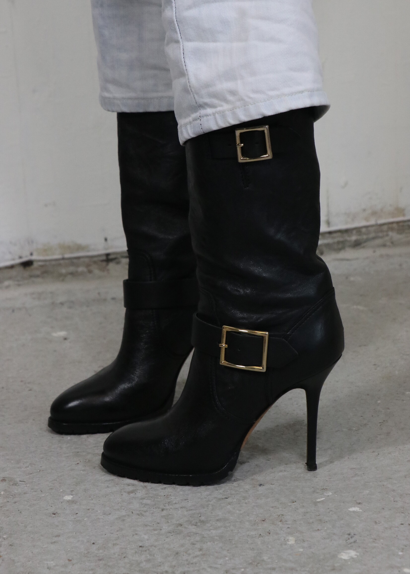 Jimmy Choo black leather ankle boots thick rubber sole