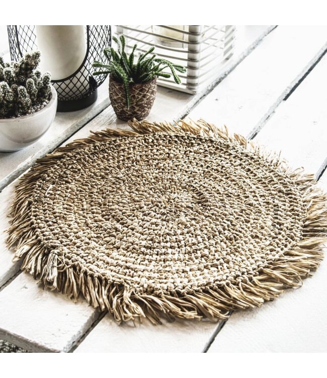 Bazar Bizar De Fringe Raffia Placemat Rond - Naturel