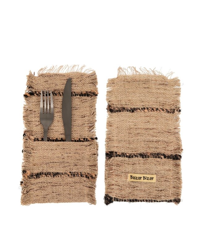 Bazar Bizar Het Oh My Gee Bestekzakje - Beige Zwart - Set van 4