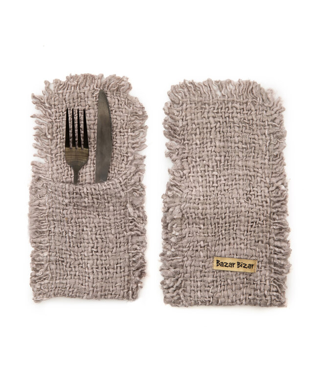 Bazar Bizar Het Oh My Gee Bestekzakje - Parel Grijs - Set van 4