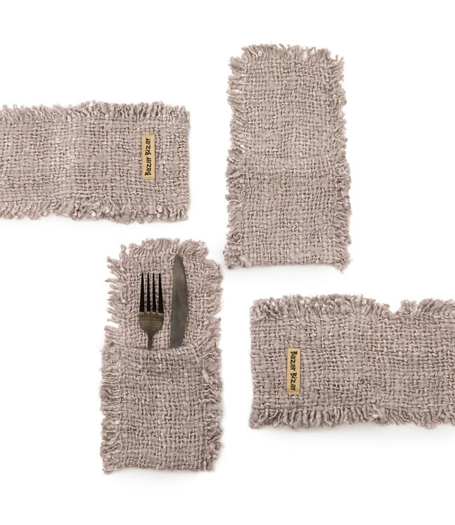 Bazar Bizar Het Oh My Gee Bestekzakje - Parel Grijs - Set van 4