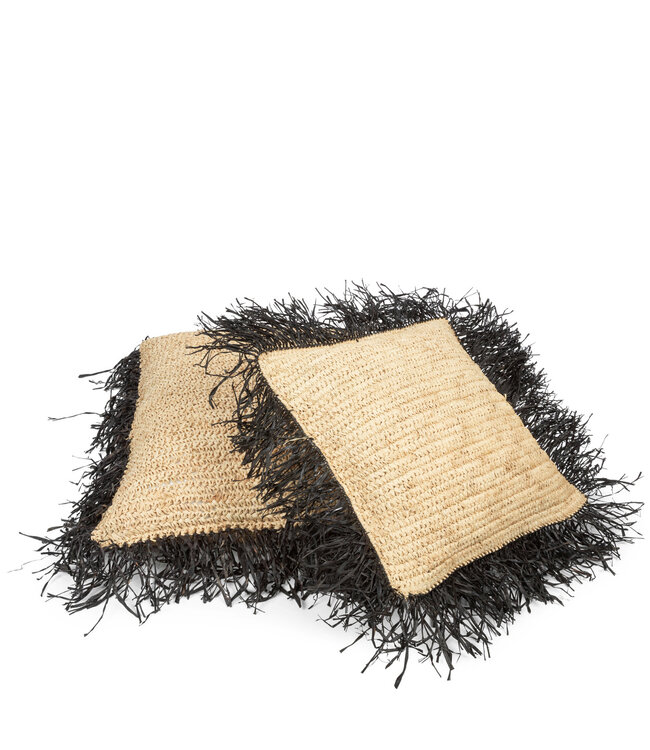 Bazar Bizar De Raffia Kussenhoes - Naturel Zwart - 40x40