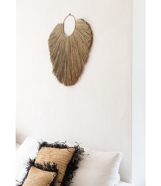 Bazar Bizar De Raffia Kussenhoes - Naturel Zwart - 40x40