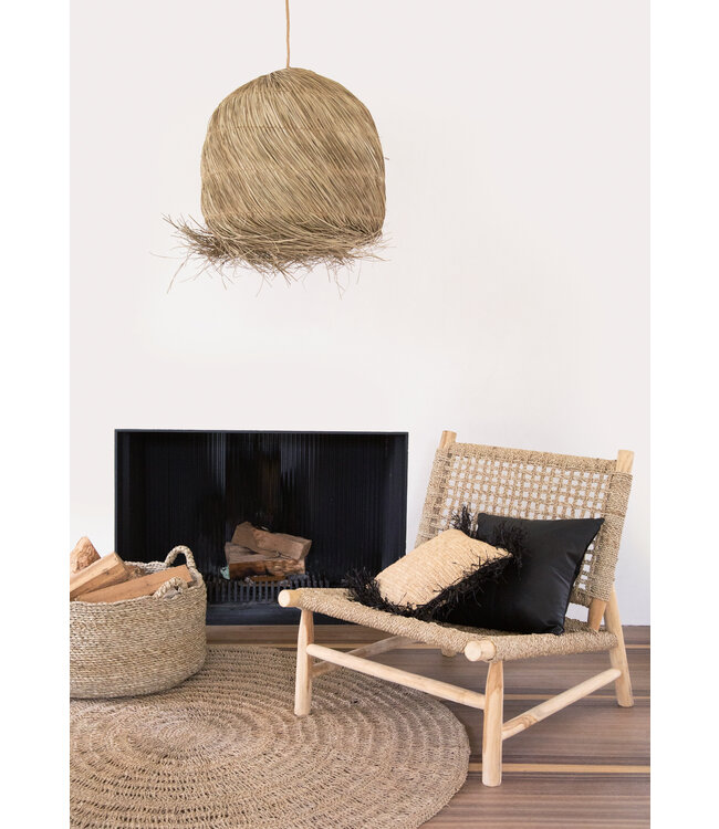 Bazar Bizar De Raffia Kussenhoes - Naturel Zwart - 40x40