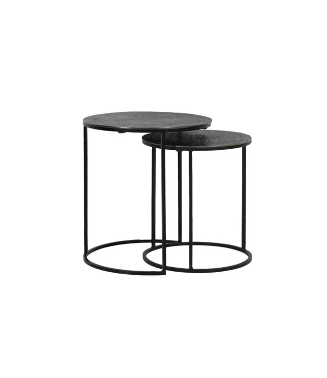 Light & Living Side table S/2 41x46+49x52 cm RENGO texture black nickel