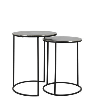 Light & Living Side table S/2 35x48+40x53,5 cm THIZAS raw nickl-matt blck