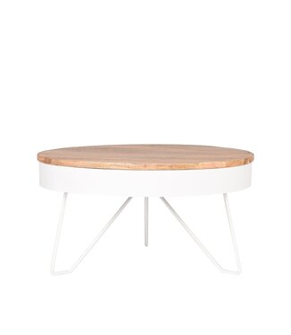 LABEL51 Salontafel Saran – Mango Hout & Wit Metaal – Ø80 cm – LABEL51
