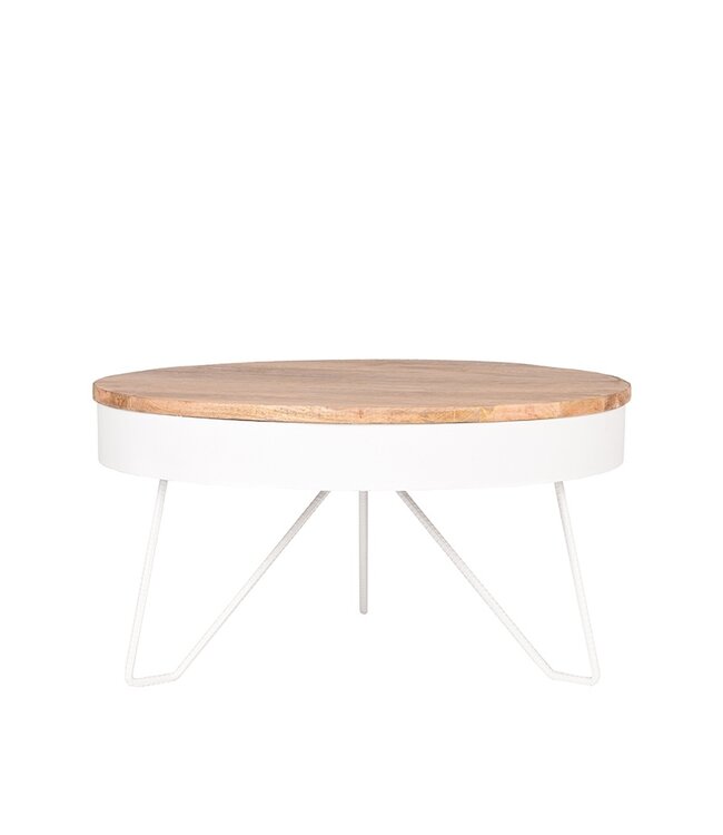 LABEL51 Salontafel Saran – Mango Hout & Wit Metaal – Ø80 cm – LABEL51