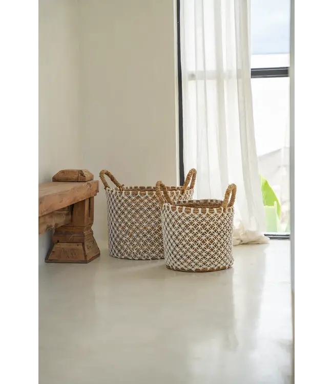 Bazar Bizar De Cross Stitched MacramÃ© Mand - Naturel Wit - S