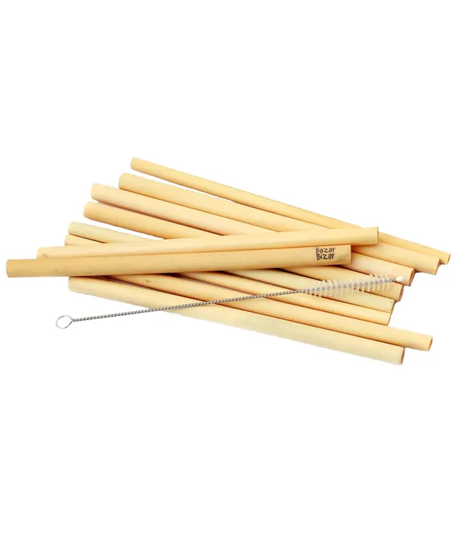 Bazar Bizar De Bamboe Rietjes - Set van 10 met reinigingsborsteltje