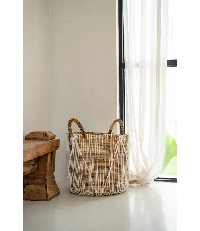 Bazar Bizar De Straight Stitched Macrame Mand - Naturel Wit - L