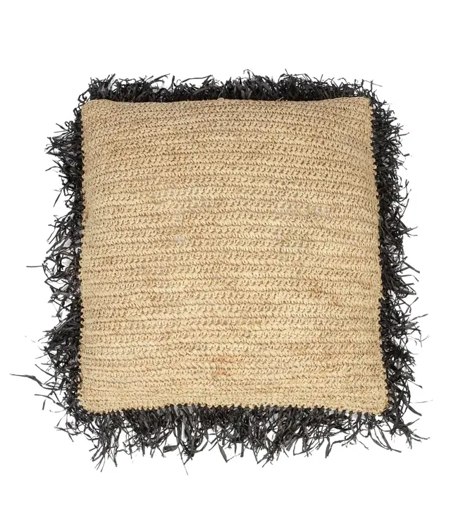 Bazar Bizar De Raffia Kussenhoes - Naturel Zwart - 60x60
