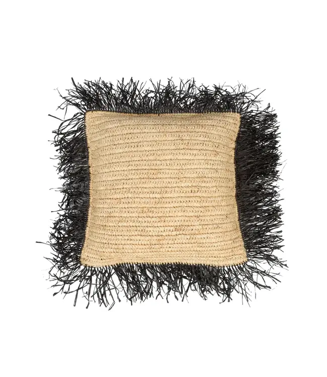 Bazar Bizar De Raffia Kussenhoes - Naturel Zwart - 40x40