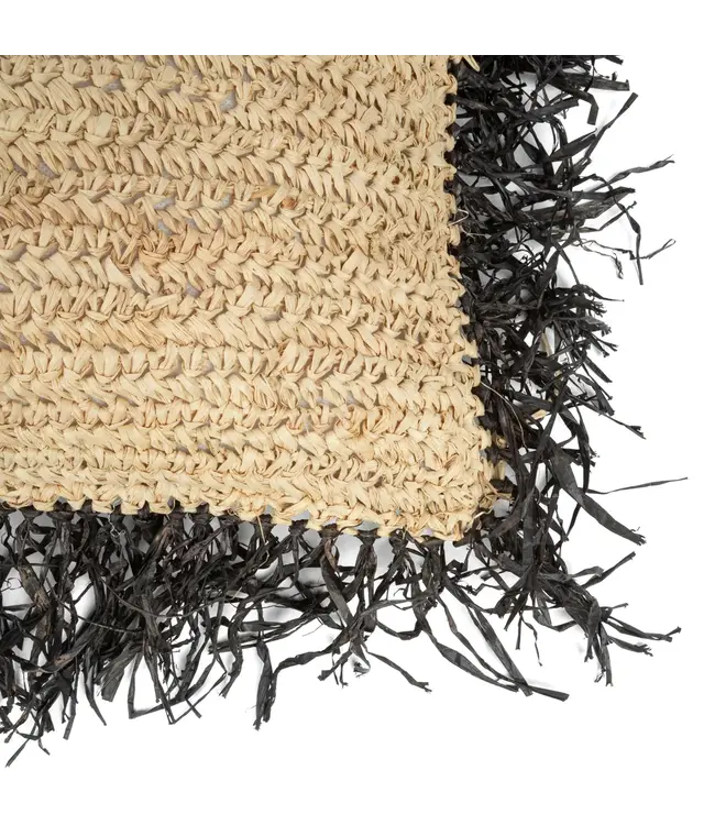 Bazar Bizar De Raffia Kussenhoes - Naturel Zwart - 60x60