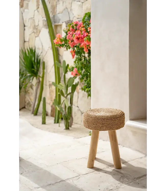 Bazar Bizar De Raffia Kruk - Naturel