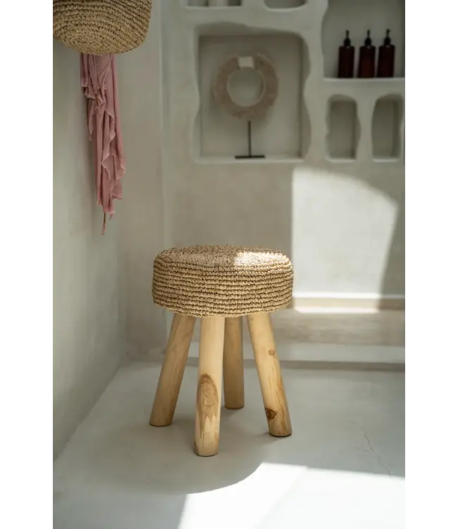 Bazar Bizar De Raffia Kruk - Naturel