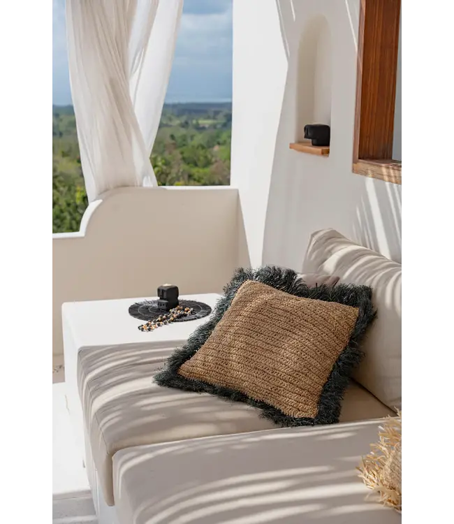 Bazar Bizar De Raffia Kussenhoes - Naturel Zwart - 60x60