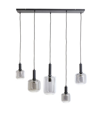 Light & Living Hanging lamp 5L 110x22x32 cm LEKAR black+smoked glass