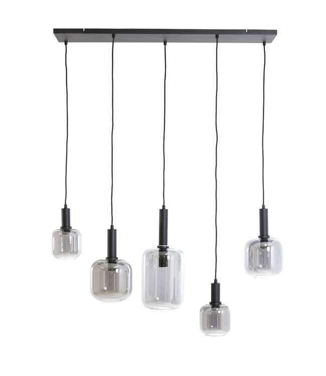 Light & Living Hanging lamp 5L 110x22x32 cm LEKAR black+smoked glass