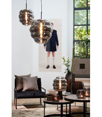 Light & Living Hanging lamp 30x37 cm MISTY smoked glass+matt black