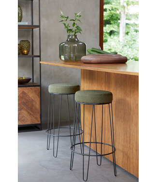 Light & Living Bar stool Ø41x73 cm ALICE bouclé dark green-black