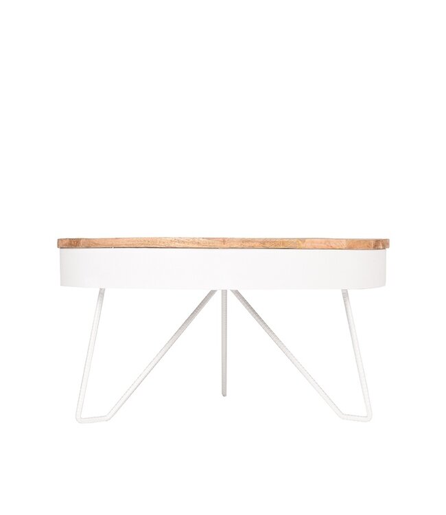 LABEL51 Salontafel Saran – Mango Hout & Wit Metaal – Ø80 cm – LABEL51