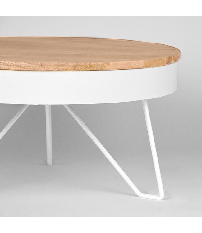 LABEL51 Salontafel Saran – Mango Hout & Wit Metaal – Ø80 cm – LABEL51