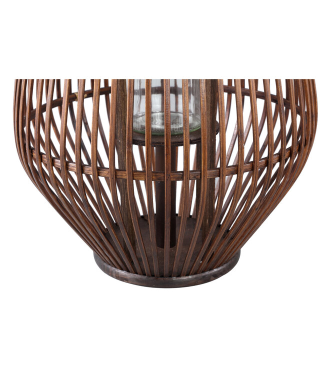 PTMD Lysia Brown round bamboo lantern with glass L
