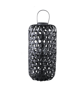PTMD Mayita Black round bamboo lantern with glass L