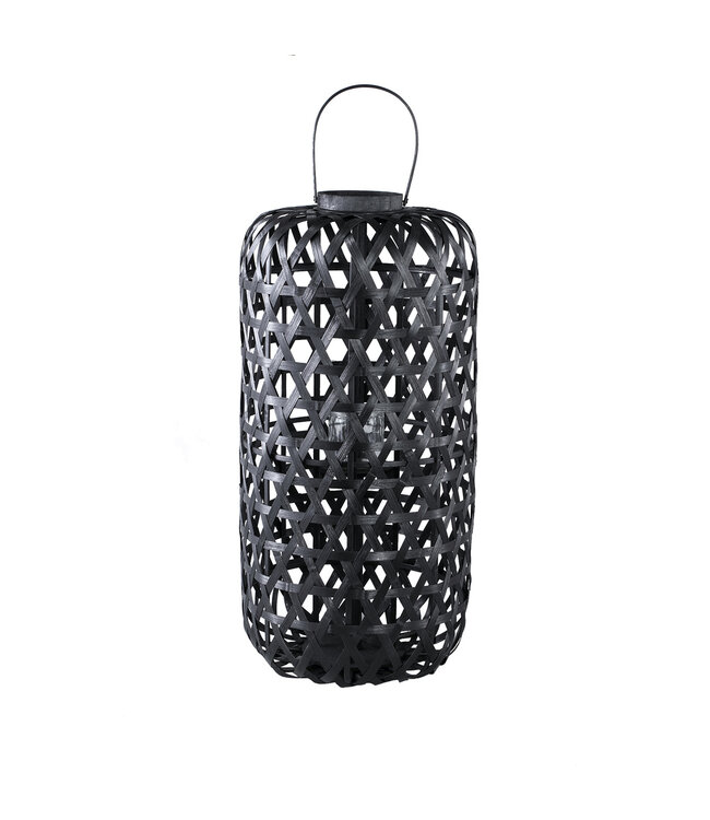 PTMD Mayita Black round bamboo lantern with glass L