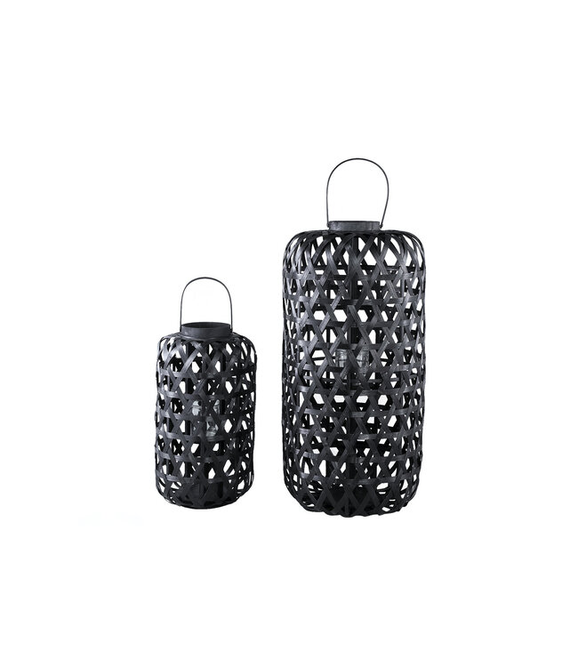 PTMD Mayita Black round bamboo lantern with glass L