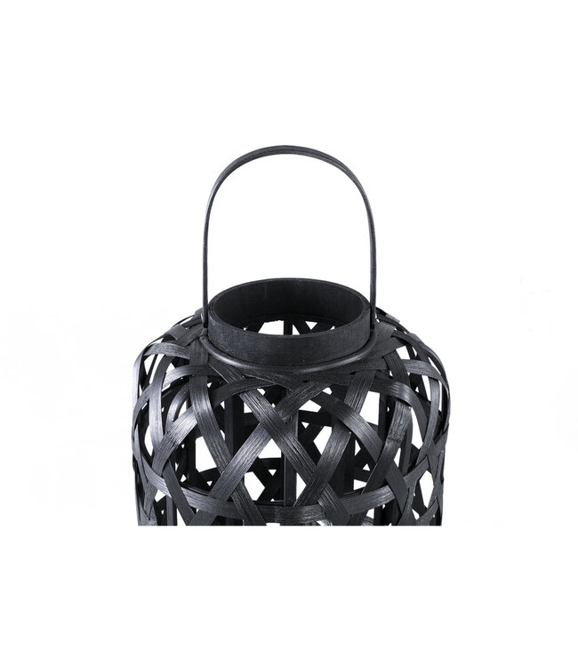PTMD Mayita Black round bamboo lantern with glass L