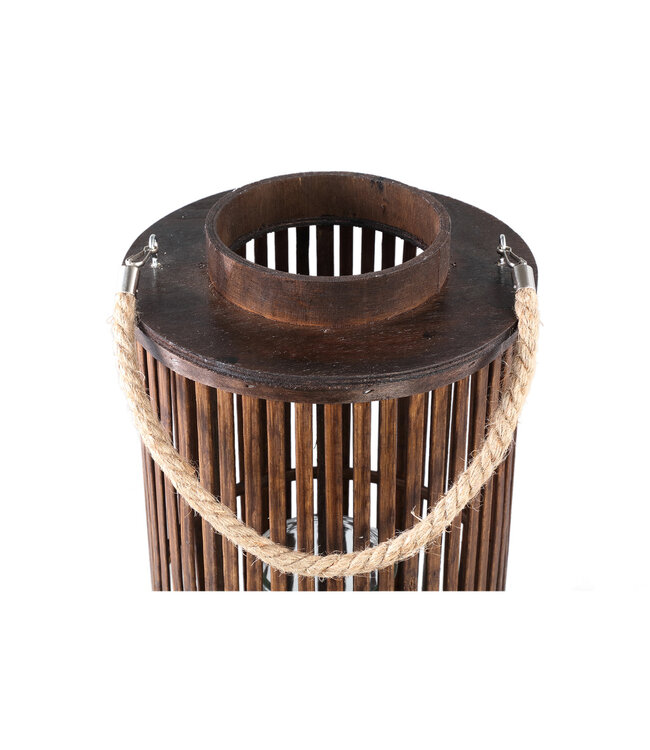 PTMD Zafria Brown round bamboo lantern with glass L