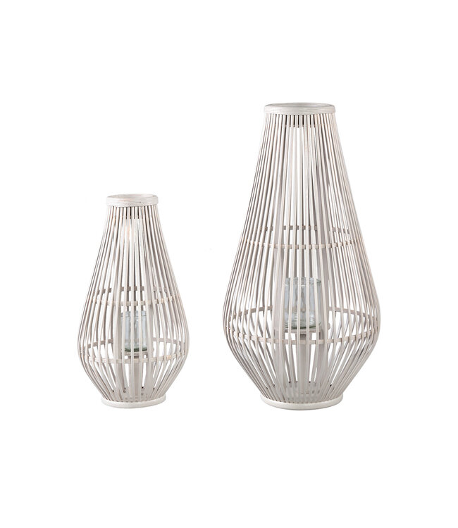 PTMD Lysia Sand round bamboo lantern with glass L