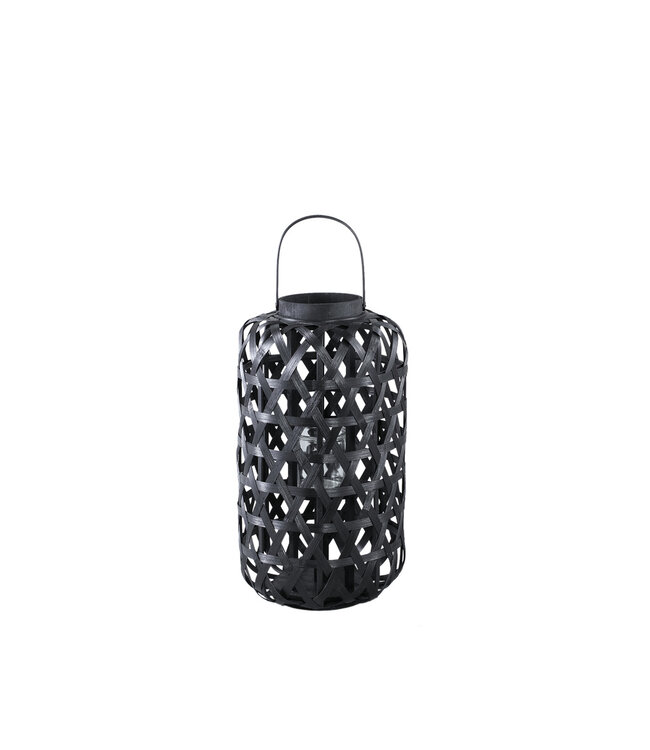 PTMD Mayita Black round bamboo lantern with glass S