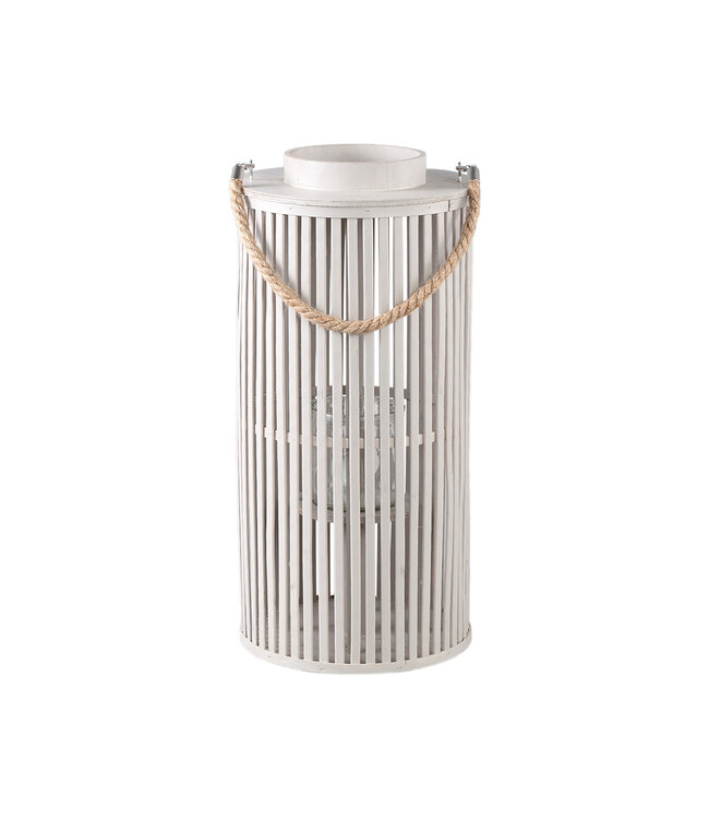 PTMD Zafria Cream round bamboo lantern with glass S