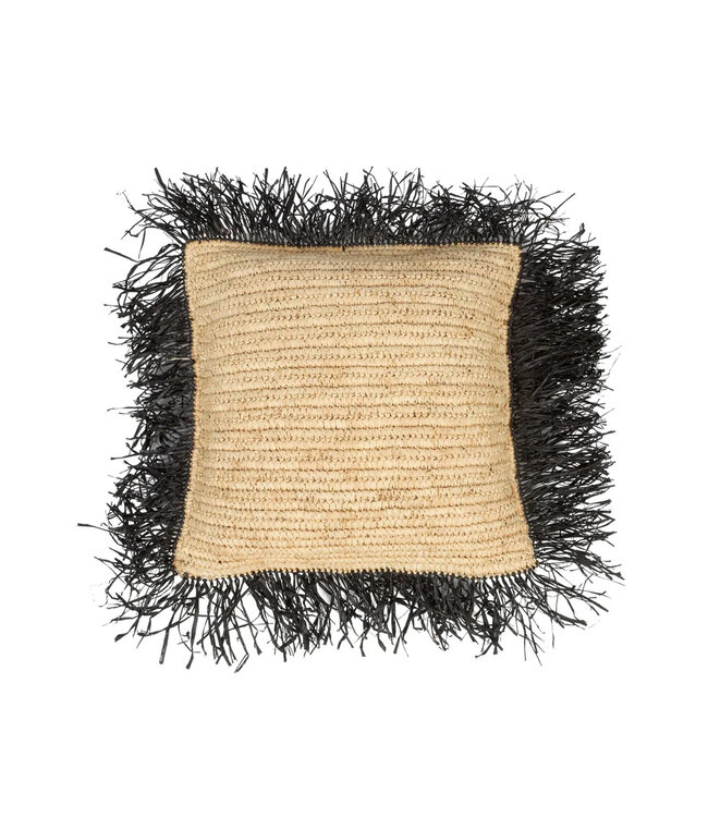 Bazar Bizar De Raffia Kussenhoes - Naturel Zwart - 40x40
