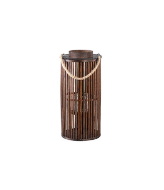 PTMD Zafria Brown round bamboo lantern with glass S