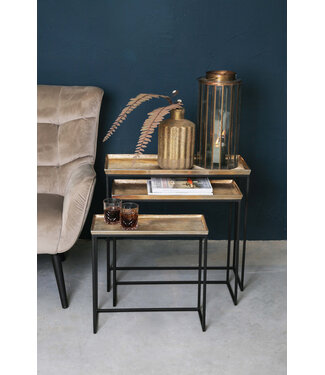 PTMD Daan Goud aluminium zwart ijzeren bijzettafel s/3