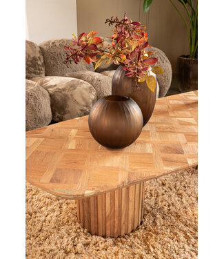 PTMD Fieron Natuurlijke houten salontafel met dubbele ronde basis