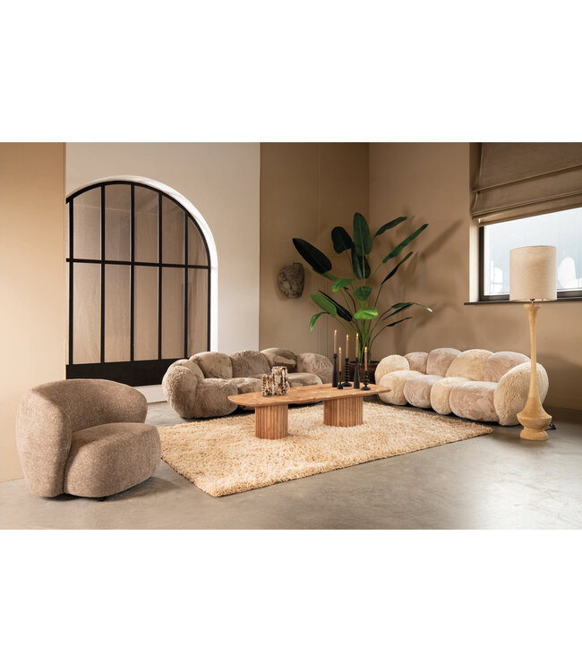 PTMD Fieron Natuurlijke houten salontafel met dubbele ronde basis