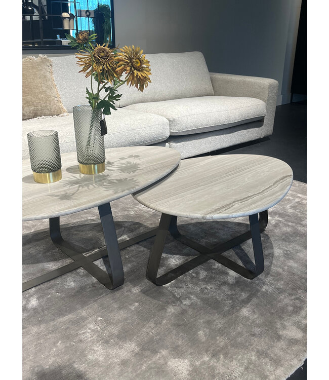 PTMD Muka salontafel hoog donkergrijze basis wit marmer