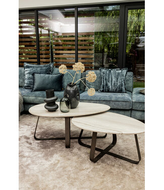 PTMD Muka salontafel hoog donkergrijze basis wit marmer PTMD Muka salontafel hoog donkergrijze basis wit marmer